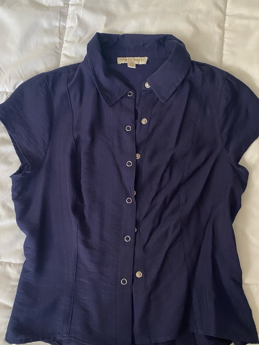 Silk-Blend Navy Button Front Womens Top